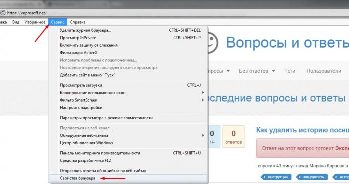 Как удалить историю посещений в Internet Explorer