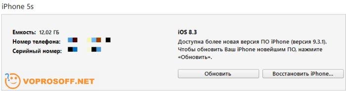 Обновление iOS через iTunes